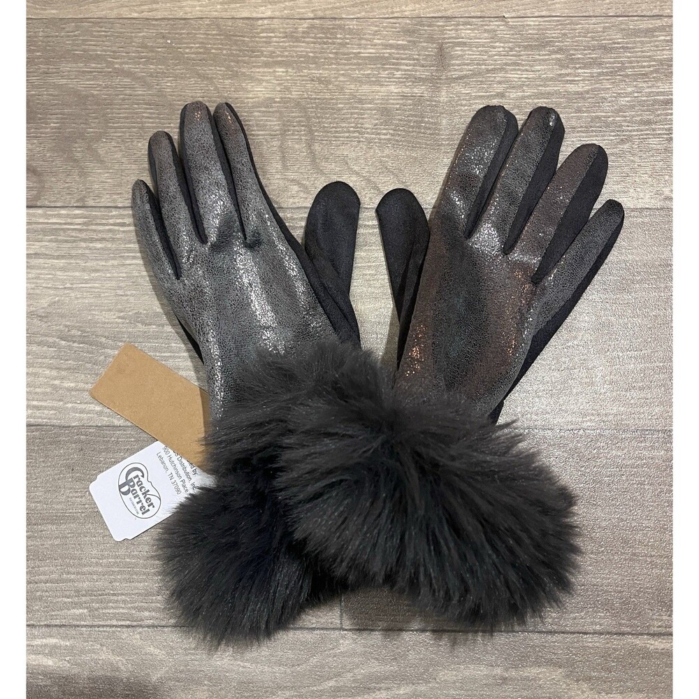 EL Grey Shimmer Faux Fur Cuff Glove One Size